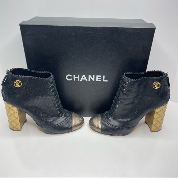 CHANEL Fantasy Short Boots Black & Gold Size 39 - Picture 2 of 16